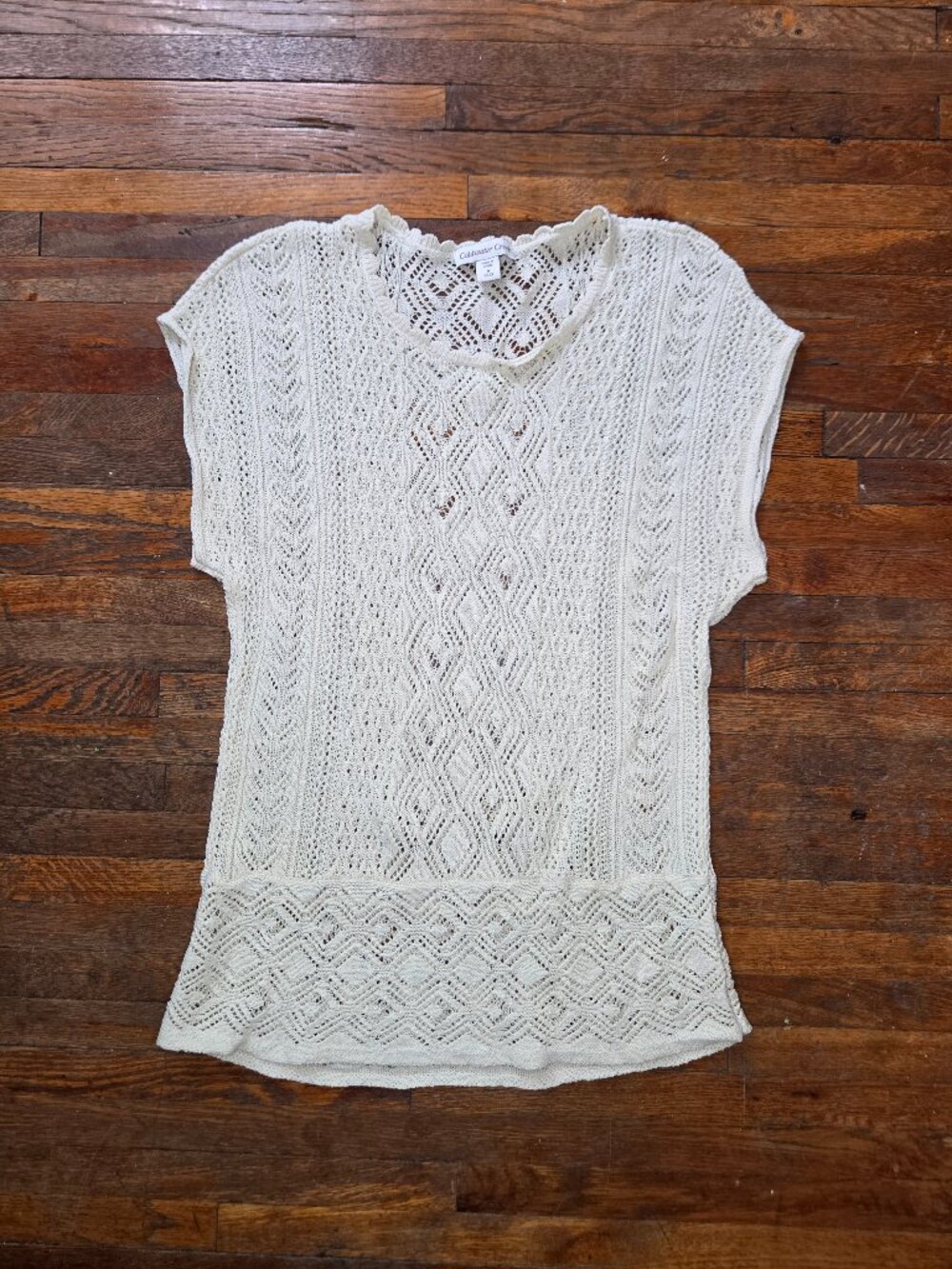 Vintage Coldwater Creek Y2K Cream Lace Short Sleeve Sweater